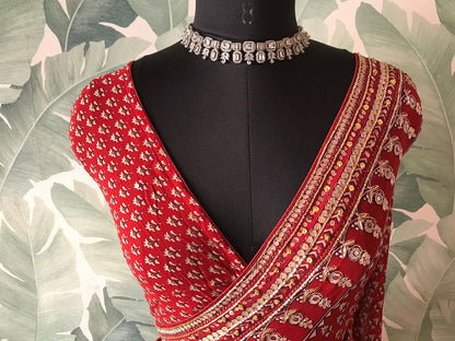 Handmade gorgette silk saree embroidered sarees Indian sari blouse
