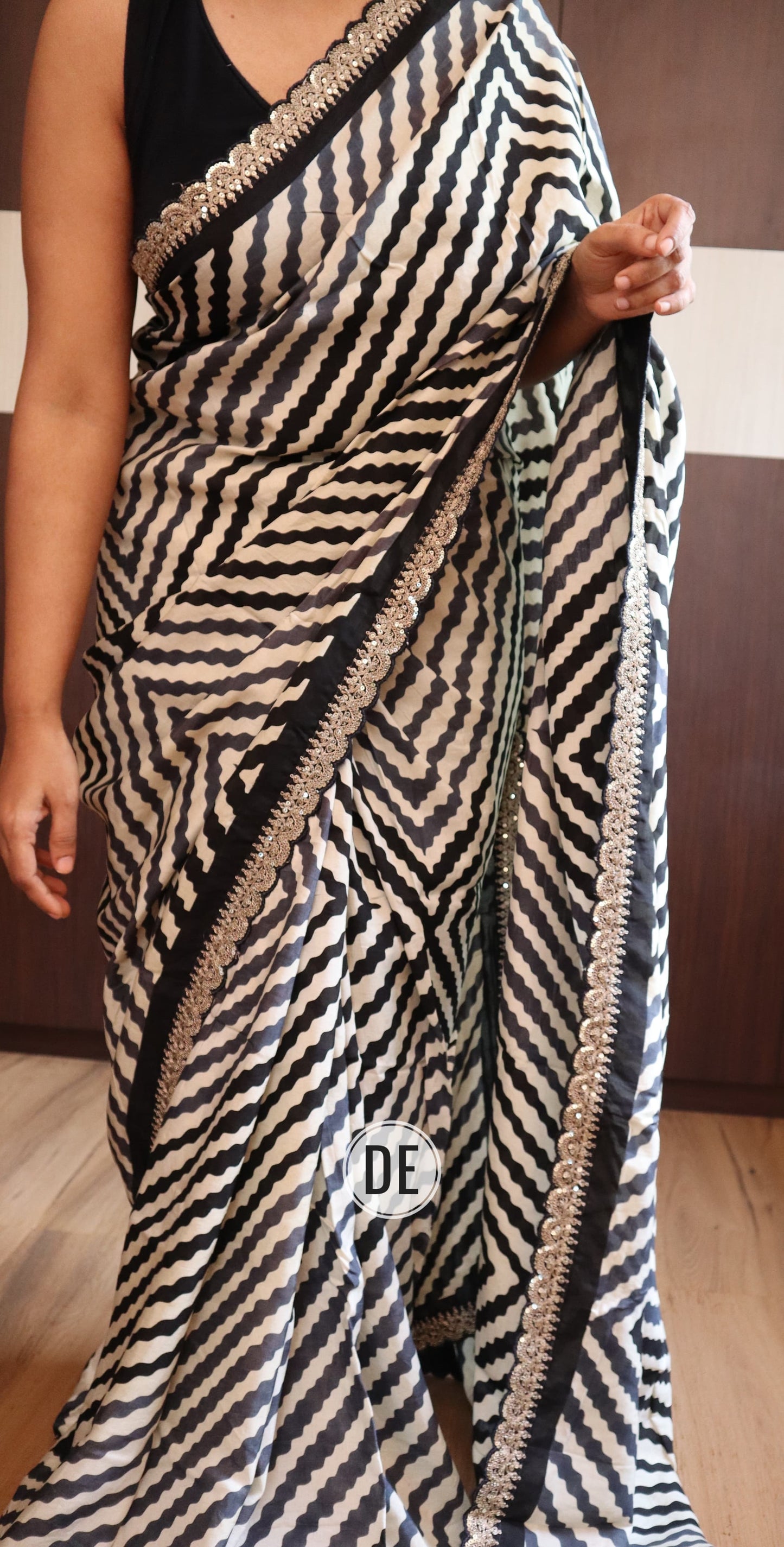 Celebrity styled Striped Satin Saree women Sari