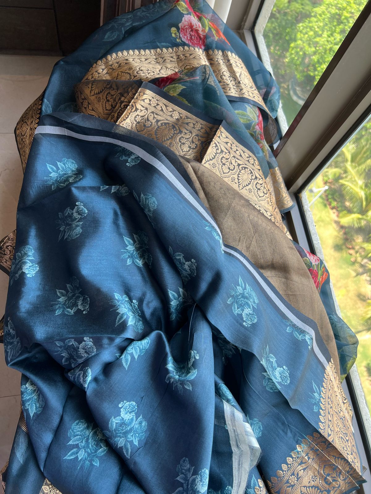 Rashmika organza saree floral saree bordered sari