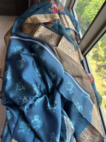 Rashmika organza saree floral saree bordered sari