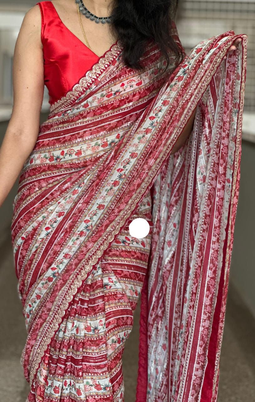 Handloom gorgette saree premium sari blouse beautiful sarees