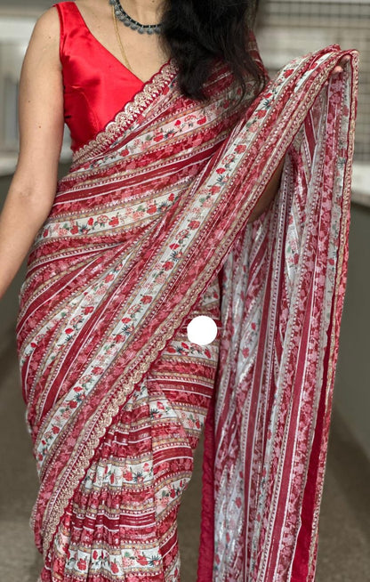Handloom gorgette saree premium sari blouse beautiful sarees