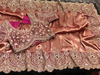 Handmade pure Kanjeevaram saree Indian wedding saree with stitched blouse