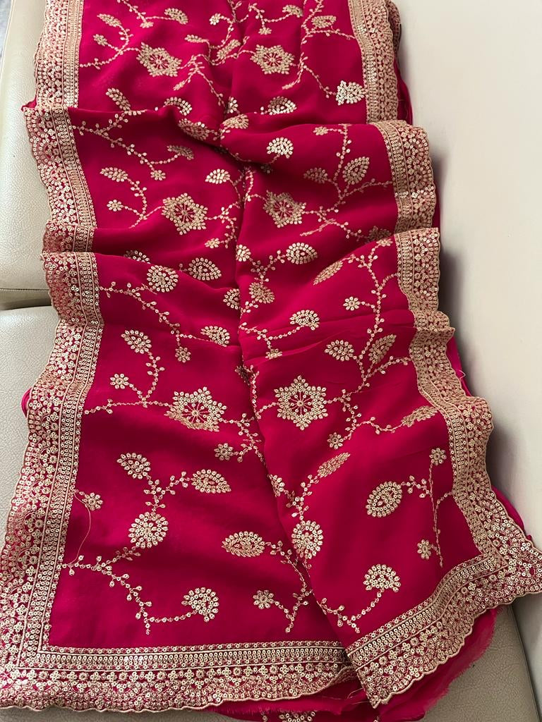 Floral sequence gorgette Indian sarees