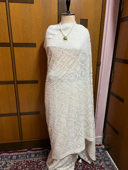 Chikankari Saree White Elegant Saree Georgette Sarees