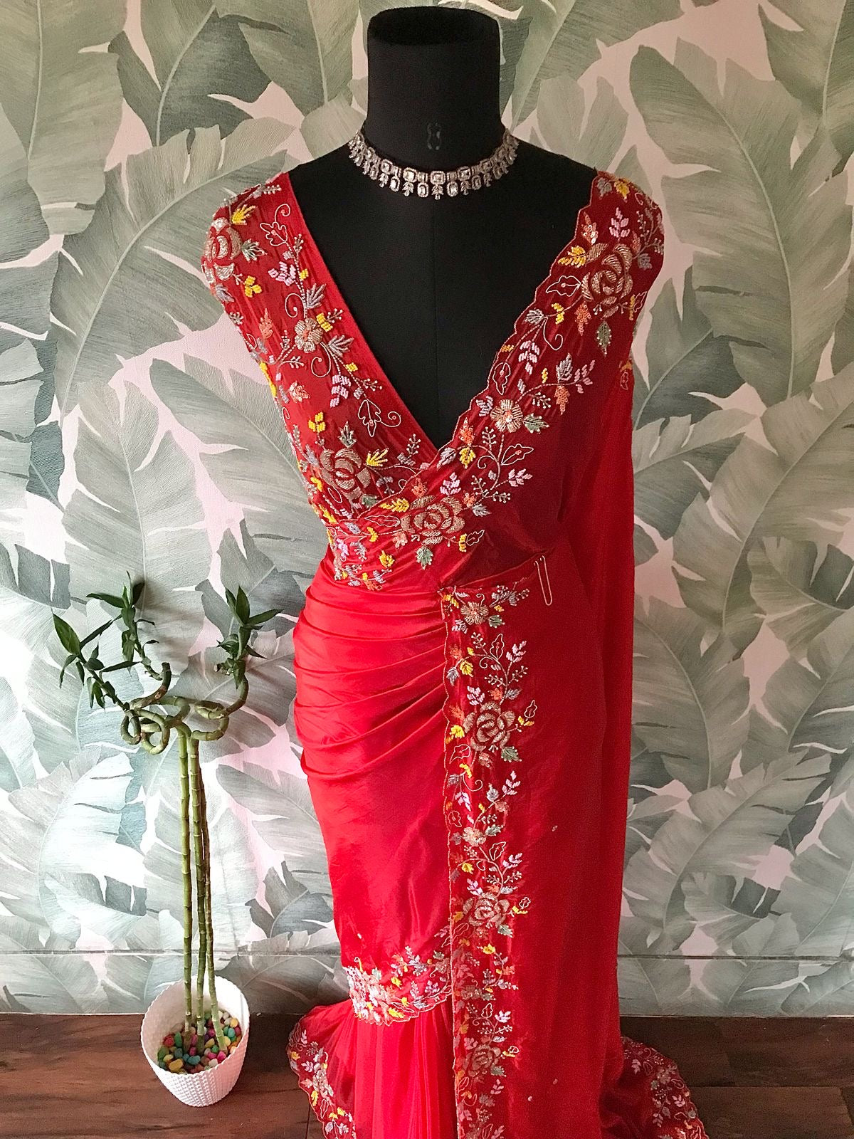 Red premium satin saree organza silk saree beautiful sari blouse