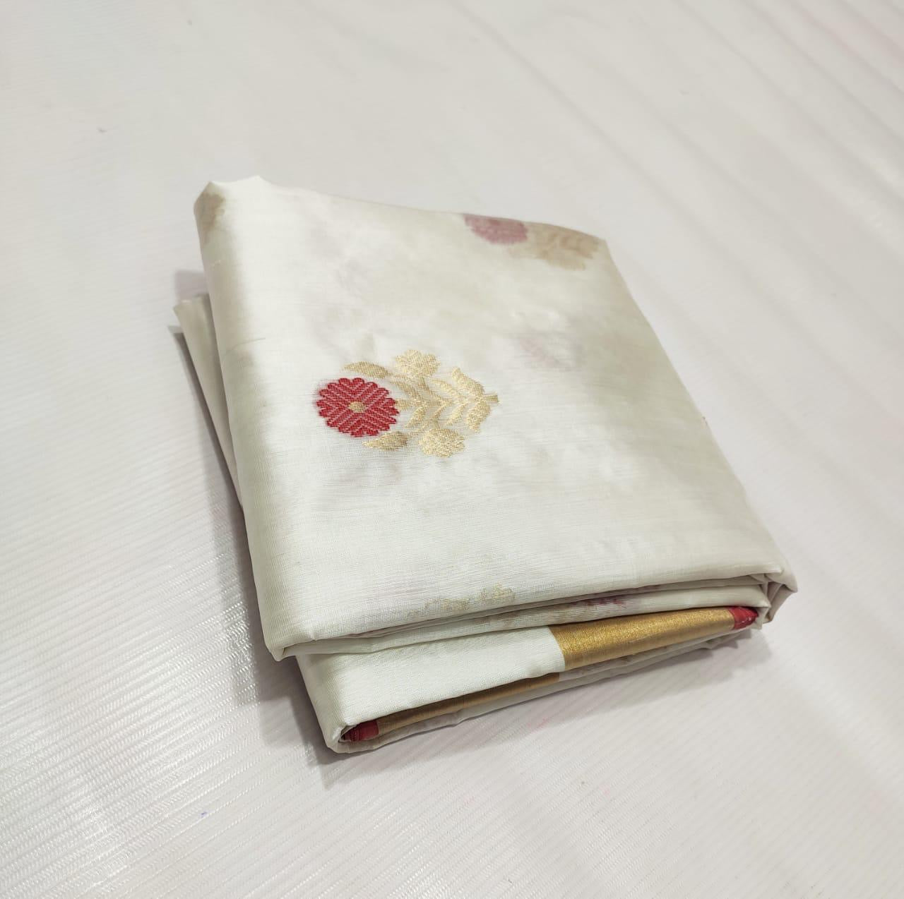 Handmade Chanderi saree Pattu silk Meenakari sarees blouse