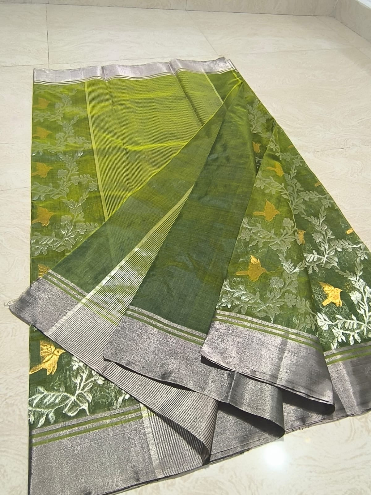 Green Chanderi saree pattu silk saree handmade sari blouse