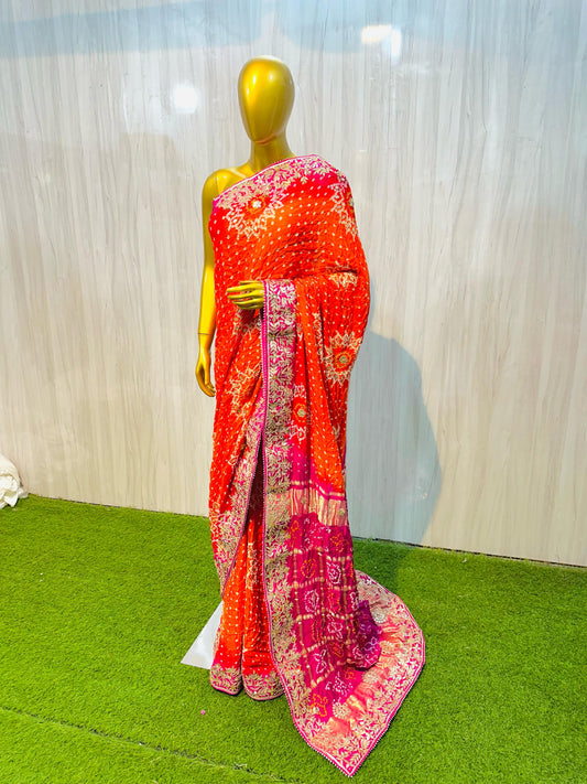 Handmade gajji silk saree gottapatti sari gharchola pallu sari