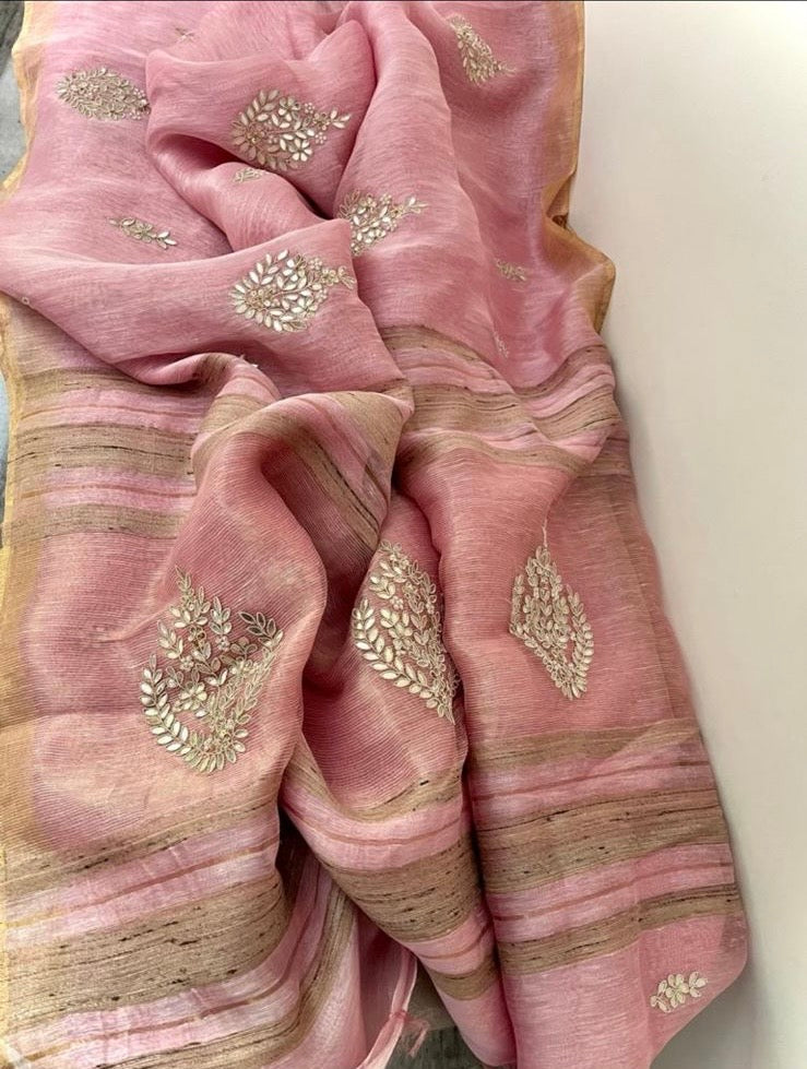 Linen gottapatti saree Indian saree beautiful saris