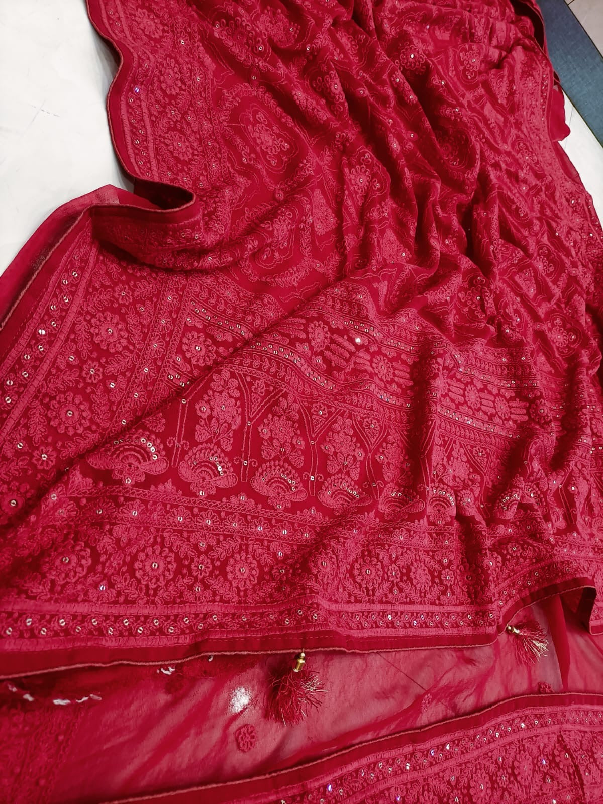 Chikankari Saree Sequence Sari Women Saree