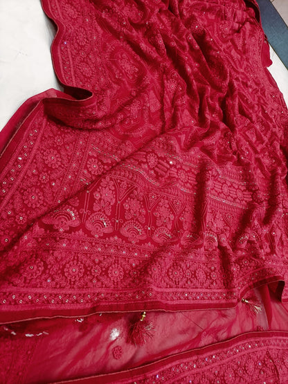 Chikankari Saree Sequence Sari Women Saree