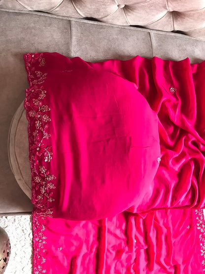 Gulabo pink premium gorgette indian sarees