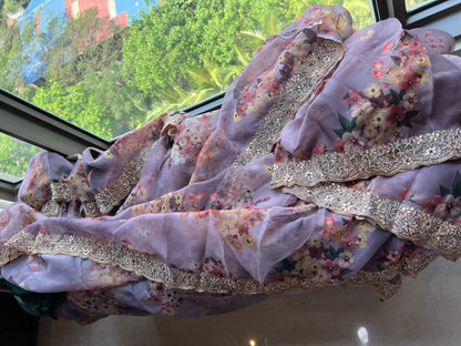 Lavender saree floral saree organza saree Partywear sari blouse