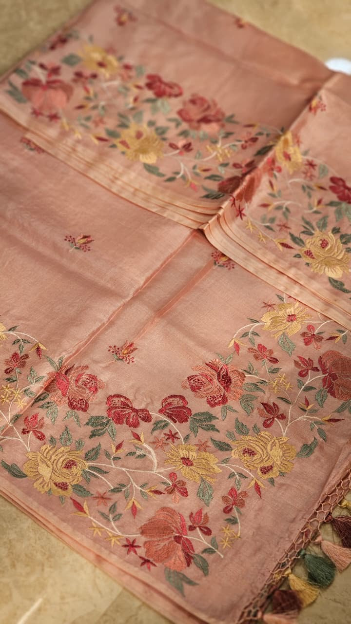 Floral saree tussar silk saree Indian sari blouse