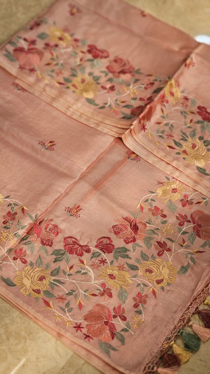 Floral saree tussar silk saree Indian sari blouse