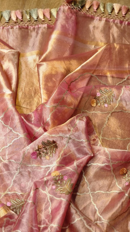 Pink silk organza tissue beautiful Banarsi sarees
