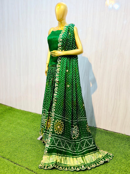 Green Lehanga set gajji silk Lehanga set Indian traditional Lehangas