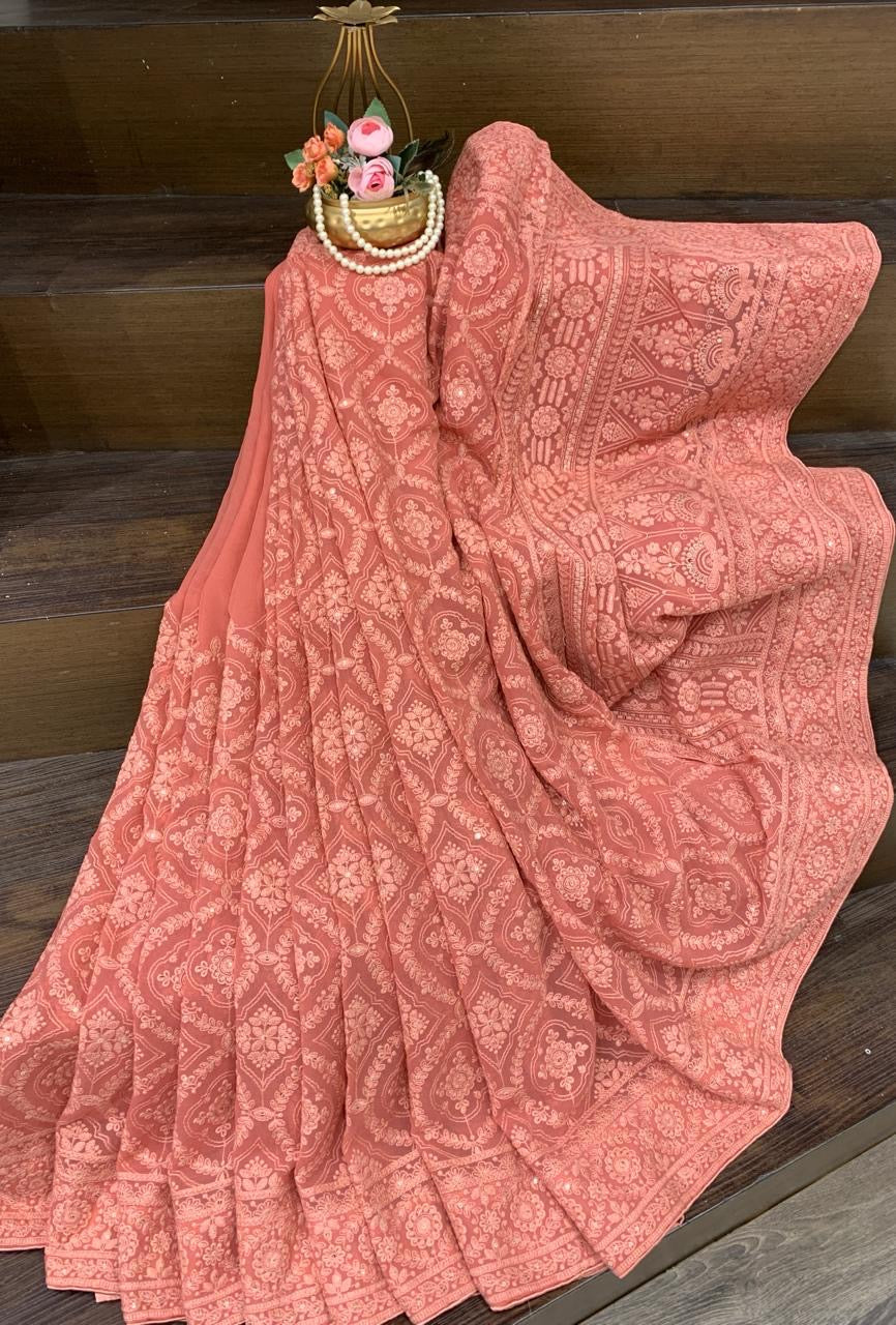 Vanika Chikankari Saree Gorgette Saree Indian Sari