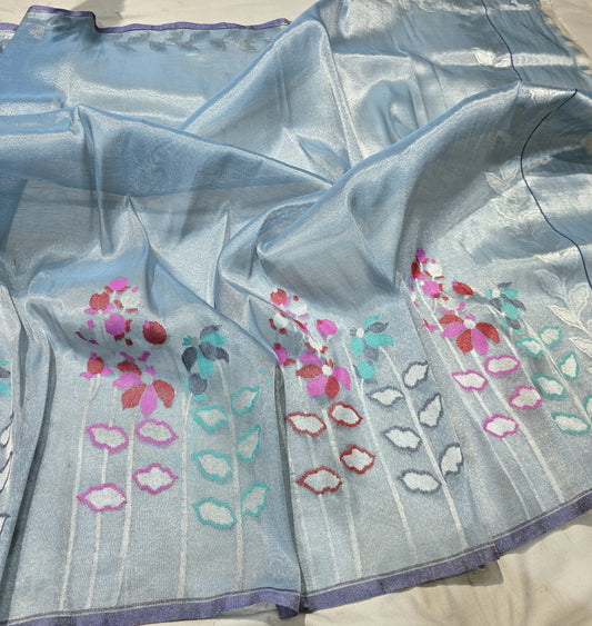 Blue iktara saree tissue saree Indian Partywear sari blouse