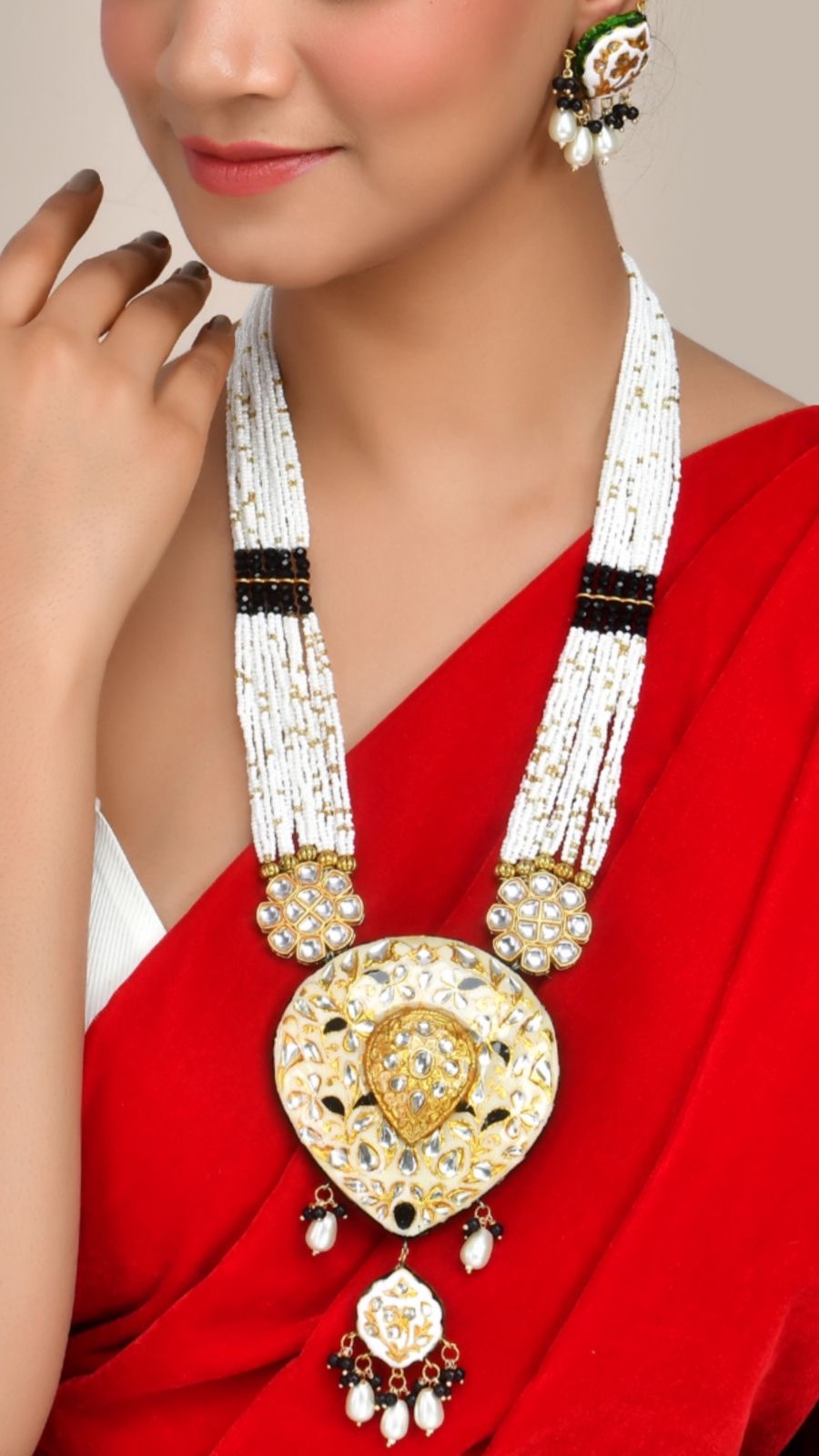 Meenakari pendant Necklace Set Pearl necklace set