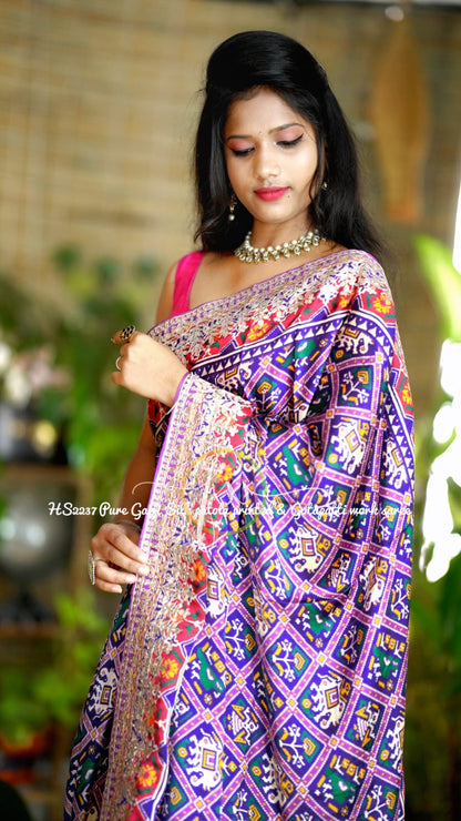 Purple Gajji silk embroidered Patola sarees