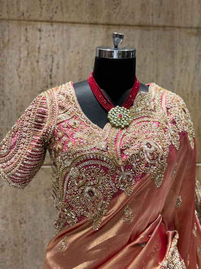 Handmade pure Kanjeevaram saree Indian wedding saree with stitched blouse