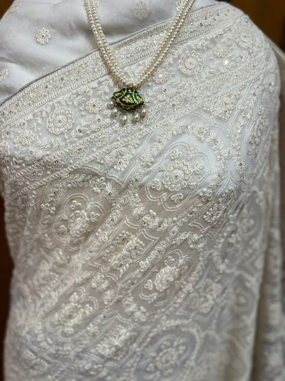 Chikankari Saree White Elegant Saree Georgette Sarees