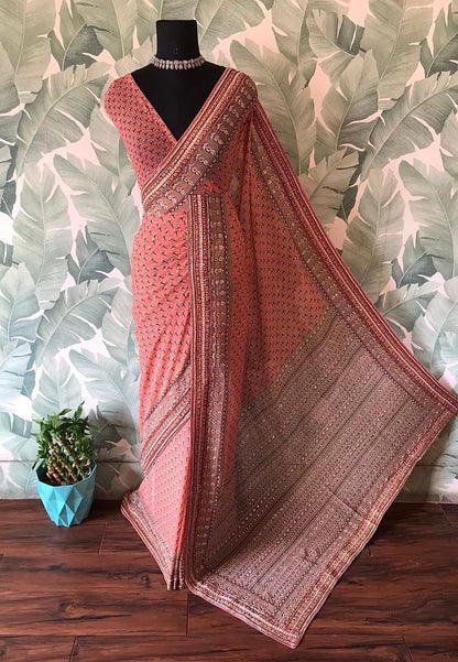 Premium gorgette saree handmade sari blouse