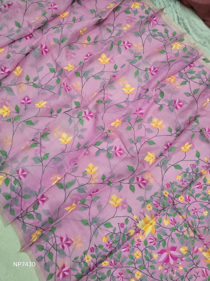 Pink jamdani saree handwork sari women clothing