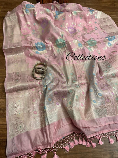 Pink Weaves Banarsi Silk Sarees Beautiful Sari