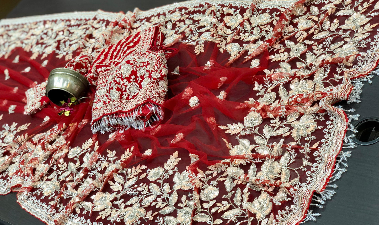 Net designer saree Indian wedding sari blouse women sarees