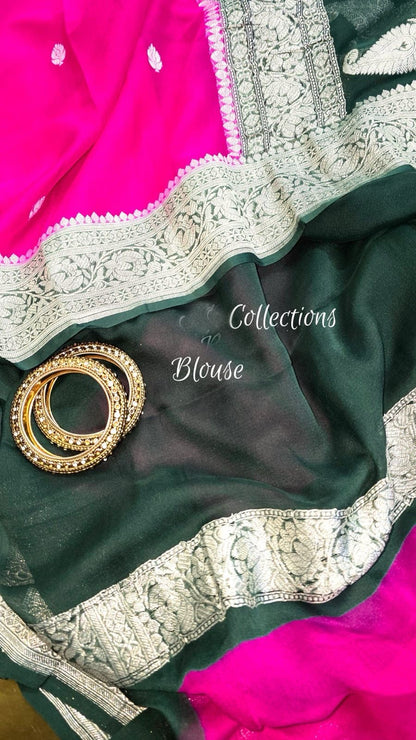 Banarsi handwoven chiffon saree kadwa saree blouse