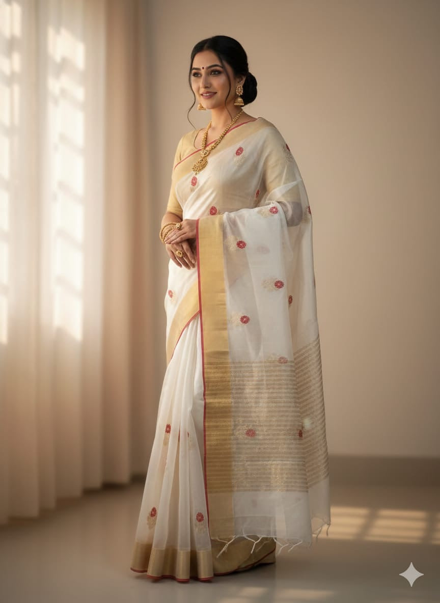 Handmade Chanderi saree Pattu silk Meenakari sarees blouse