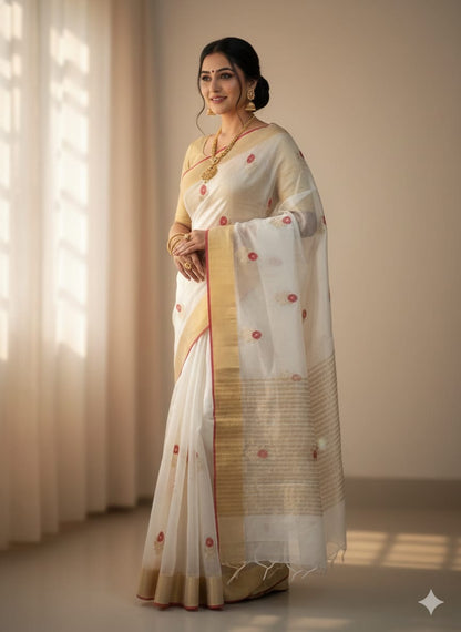 Handmade Chanderi saree Pattu silk Meenakari sarees blouse