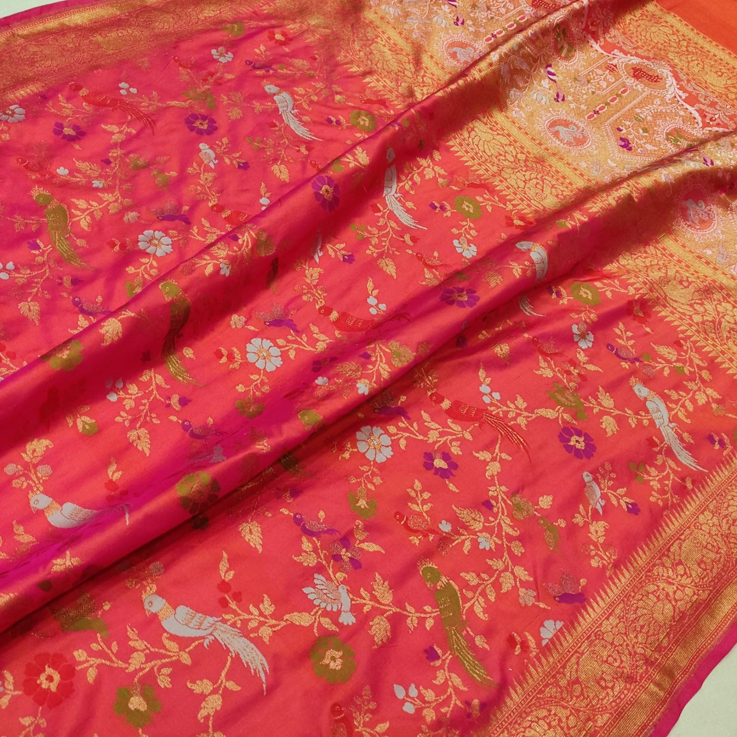Kesari Katan silk saree handwoven Banarsi exclusive sarees blouse