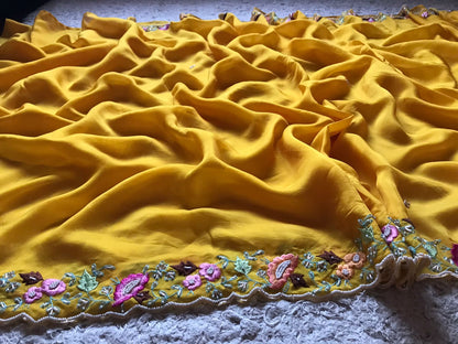 Yellow organza silk sarees