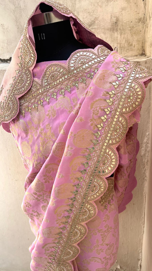 Pink Khasi Gorgette Gottapatti saree traditional saree
