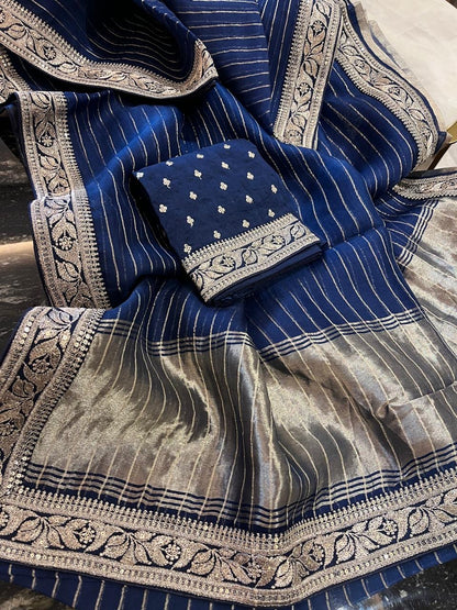 Vanisha organza saree striped saree Partywear sari blouse