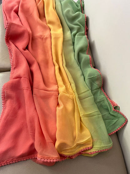 Shaded trendy chiffon lacy saree