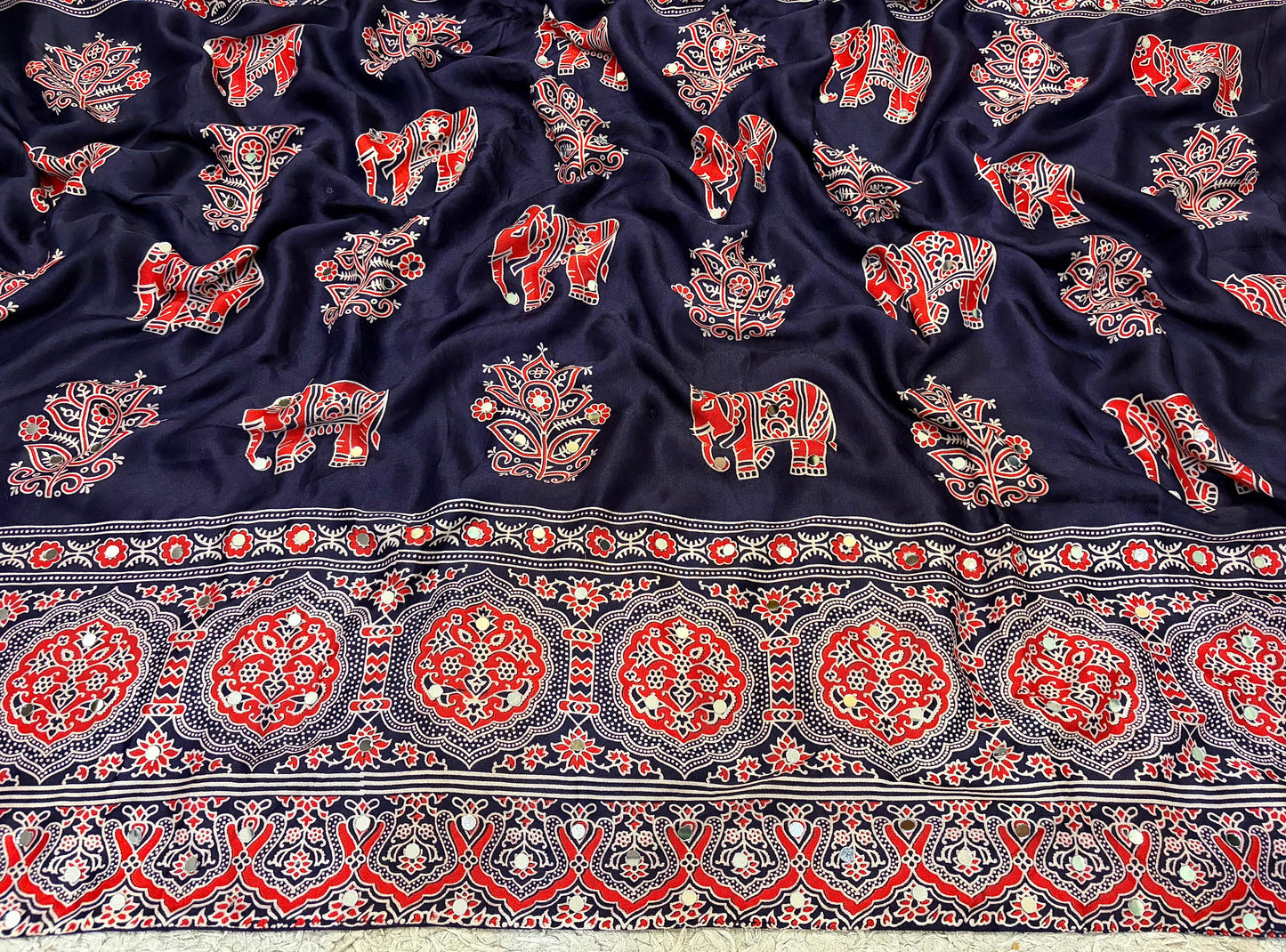 Navy blue saree ajrakh saree Indian sarees