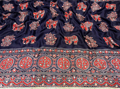 Navy blue saree ajrakh saree Indian sarees