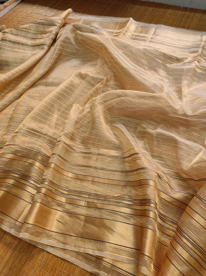 Tissue silk Striped Saree Organza Tassel Saree