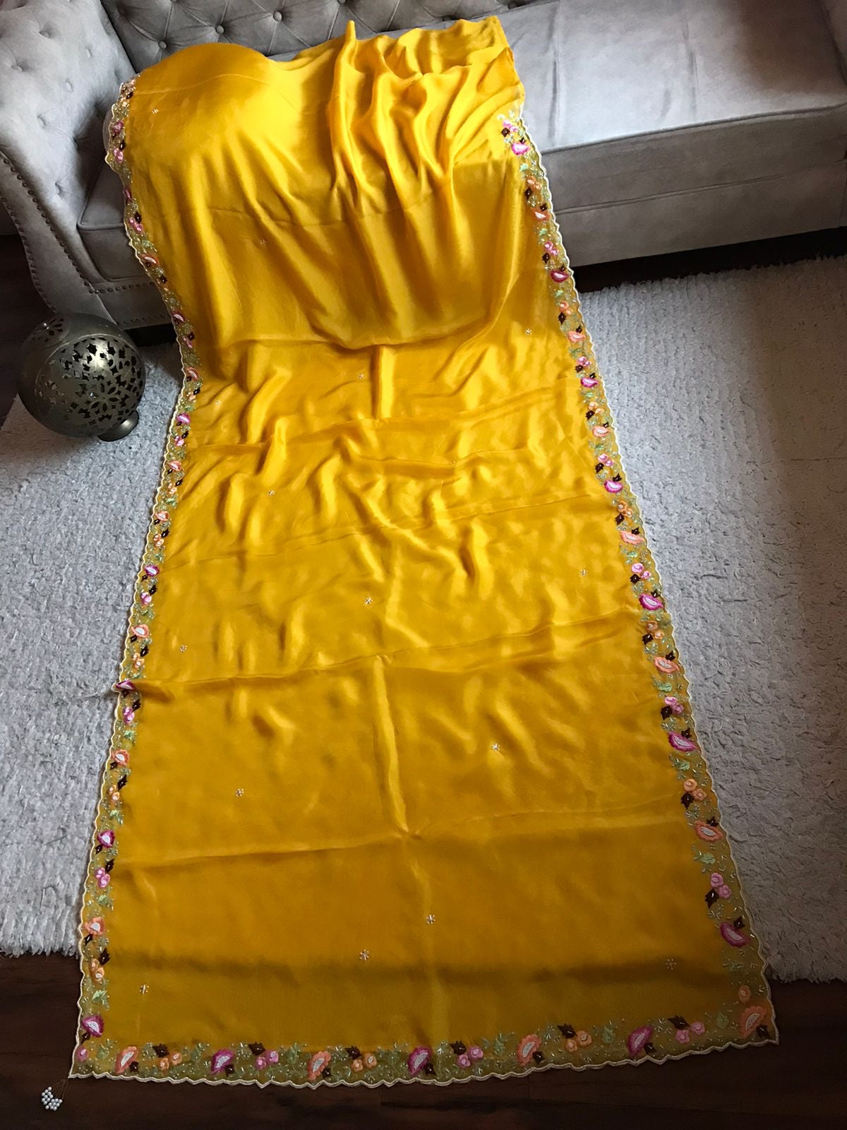 Yellow organza silk sarees