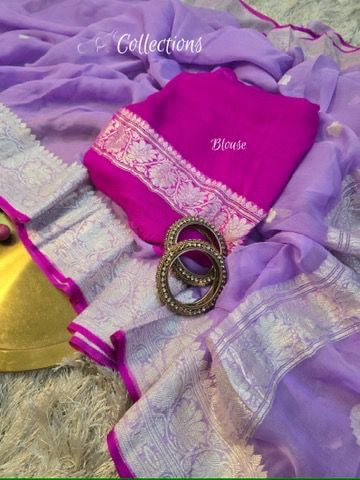 Lavender Banarsi saree chiffon saree Khaddi gorgette chiffon sari blouse