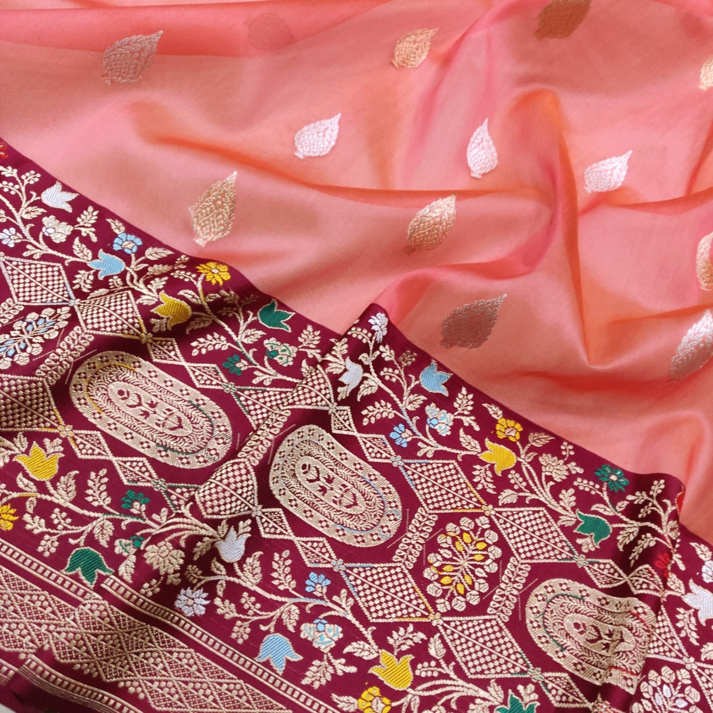 Peach kora saree handwoven sarees Indian sari blouse wedding saree