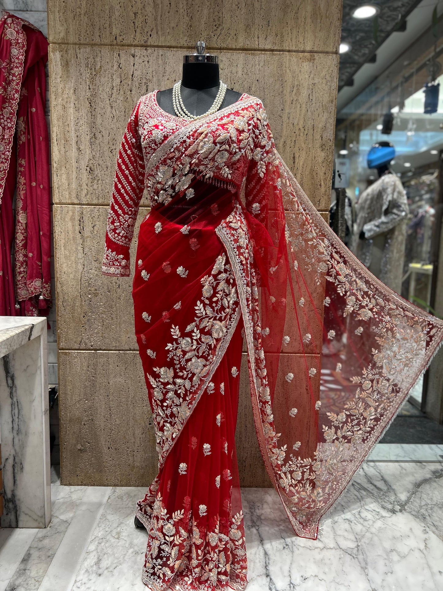 Net designer saree Indian wedding sari blouse women sarees