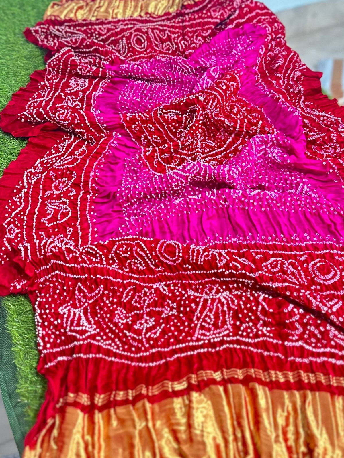 Pink bandhani dupatta gajji silk dupatta festive wear