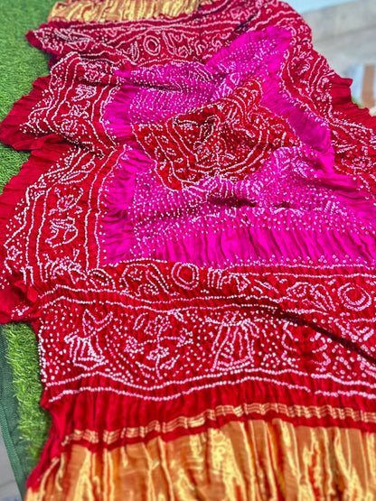 Pink bandhani dupatta gajji silk dupatta festive wear