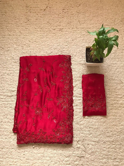 Maroon red premium saree Indian sarees blouse beautiful sari